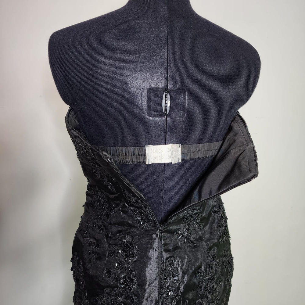 Black Embroidered Beaded Midi Formal Goth Prom Homecoming Strapless Alt Dress - Picture 6 of 10